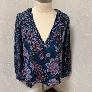 Floral V-Neck Blouse Band of the Free XS Peri Blue